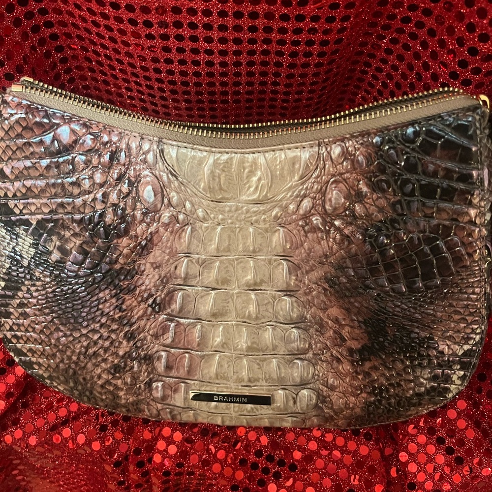 Brahmin Metallic Taupe Ombre Croc-Embossed Wristlet